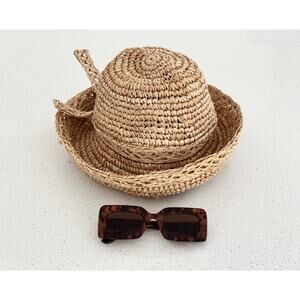 Gigi Burris Straw Cloche Hat Lattice | Made in USA | Includes Sunglasses